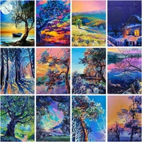 chenistory oil painting by number abstract colored tree landscape handpainted kits drawing canvas diy pictures home decoration a