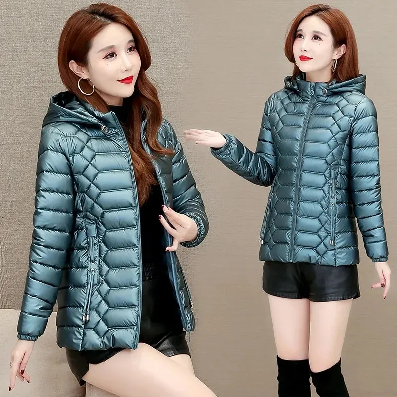 High Quality Shiny Wash-free Down Padded Jacket Women's Parka Slim Short Coats 2022 New Winter Cotton Fashion Outwear Hooded Top