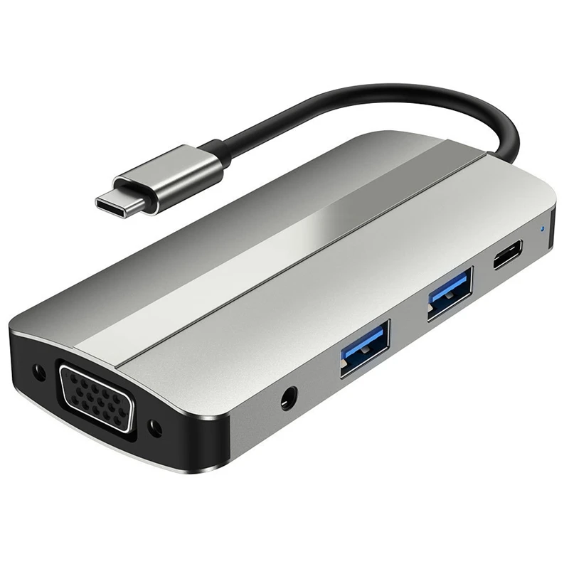 

USB C Hub 8-в-1 USB C адаптер док-станция со стандартом HDMI-совместим 4K + VGA + PD100W + SD + TF + аудио + USB3.2 + USB2.0 для