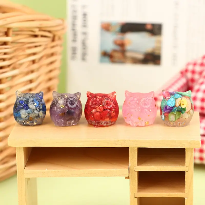 

1Pcs Natural Crystal Stone Gravel Owl Animal Crafts Hand Made Small Figurines DIY Resin Table Decor Dollhouse Decoration Toy