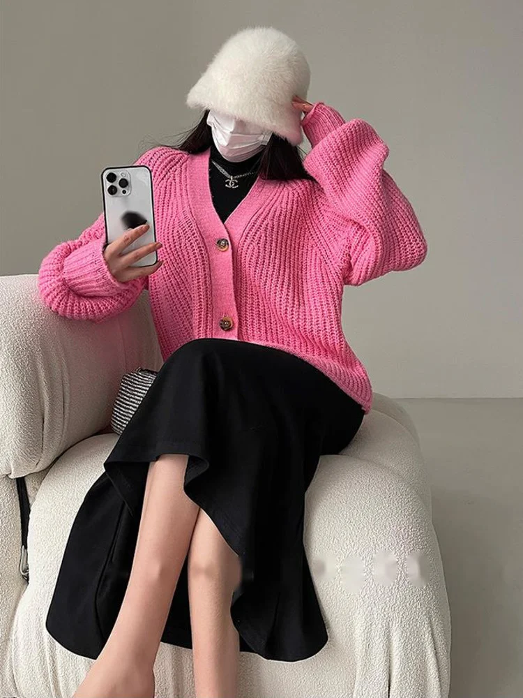 

Женский однобортный трикотажный кардиган с V-образным вырезом и длинным рукавом