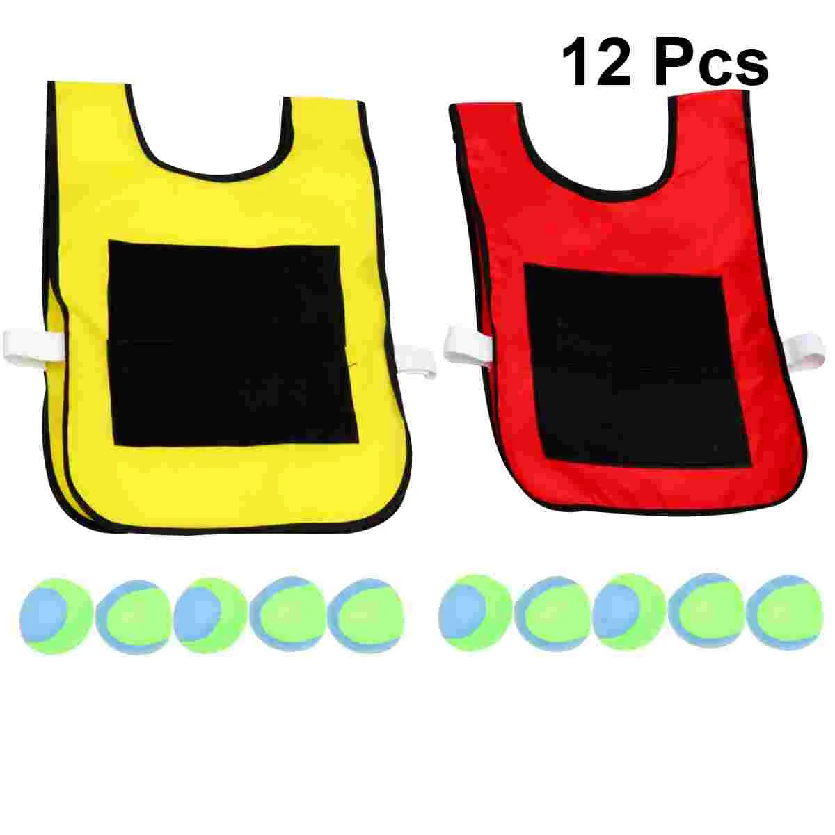 

1 Set Children Sticky Ball and Vest Game Props Sticky Ball Vest Group Plaything for Home School (Red, Yellow Vest and 10 Pcs