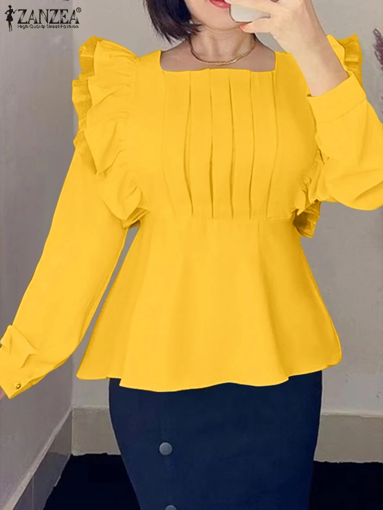

Oversized Blouse Casual Solid Tops Tunic A Line Fashion OL Blusas Chemise ZANZEA 2022 Women Shirts Long Sleeve Ruffled Patchwork