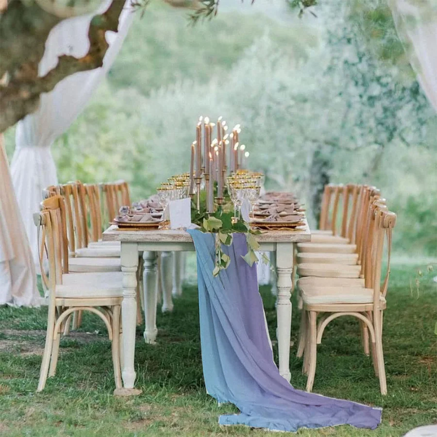 

Long Chiffon Table Runners Luxury Gradient Tulle Tablecloth Romantic Wedding Party Table Cover Rectangular Dining Decor Crafts