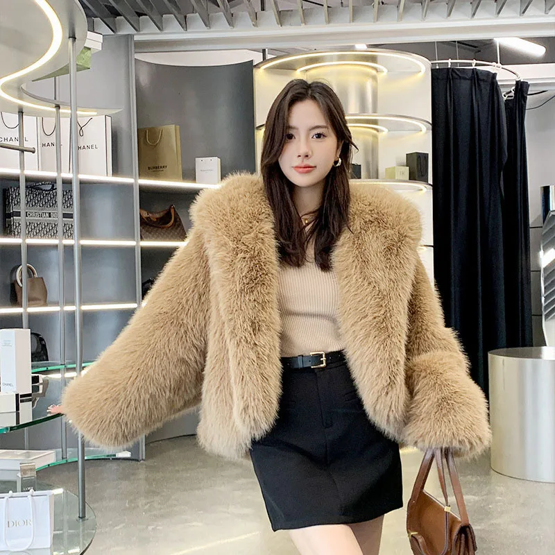 Мех и искусственный мех 2024 новая модная женская шуба зимняя однотонная
