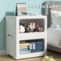 Transparent Double door Folding storage cabinet home bedroom clothes storage sundries toys snacks sorting box bedside table