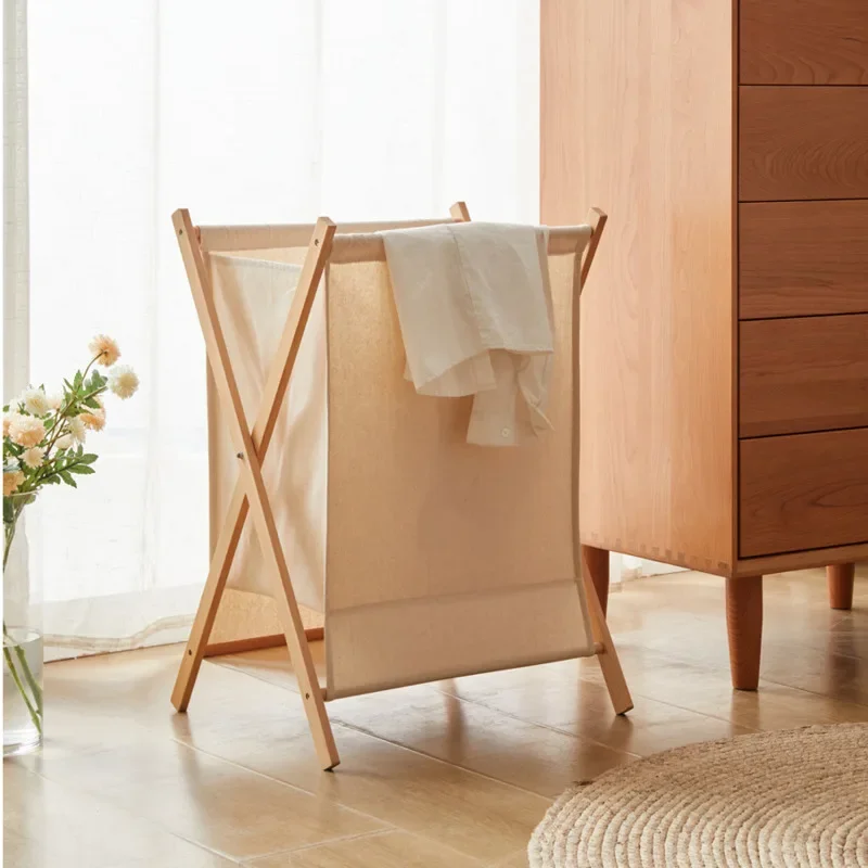 Дышащая льняная корзина для белья HighValue складная конструкция с рамой из бука