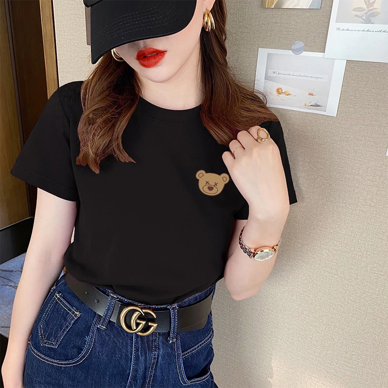 2025 New Arrival Shoulder Pure Cotton Short-Sleeved T-shirt Female Casual Easiest for Match Slimming Youthful-Looking... |