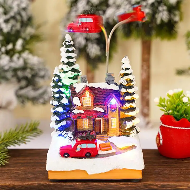 

Luminous Christmas Snow House with Music Christmas Decorations Gifts Resin Crafts Desktop Ornaments New Year Home Xmas Decor