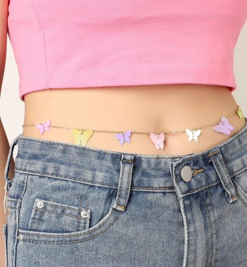 

Harajuku Y2k Jewelry Fairy Paillette Cute Butterfly Belly Chains for Women Girlfriend Gift Summer Beach Bikini Sexy Body Chain