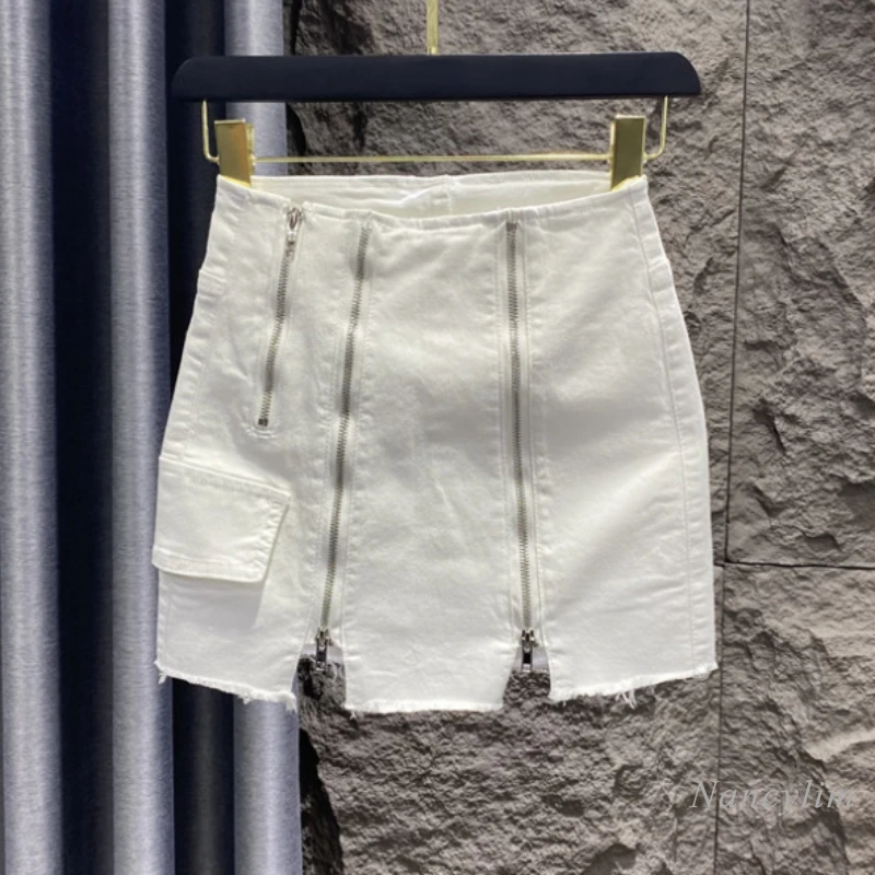 White Denim Skirt Women A- Line 2022 Summer New High Waist Slimming Anti-Emptied Lined Hip Jupe Mujer Nancylim