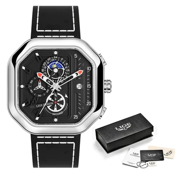 LIGE Mens Watch Square Sport Quartz Wristwatch 30M Waterproof Stopwatch Hollow out Watches for Men Date Clock Luminous Watch Men Other Image