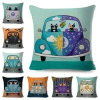 cute cartoon drive car cat pillow case decor pet animal pillowcase polyester cushion cover for children sofa home 45x45cm