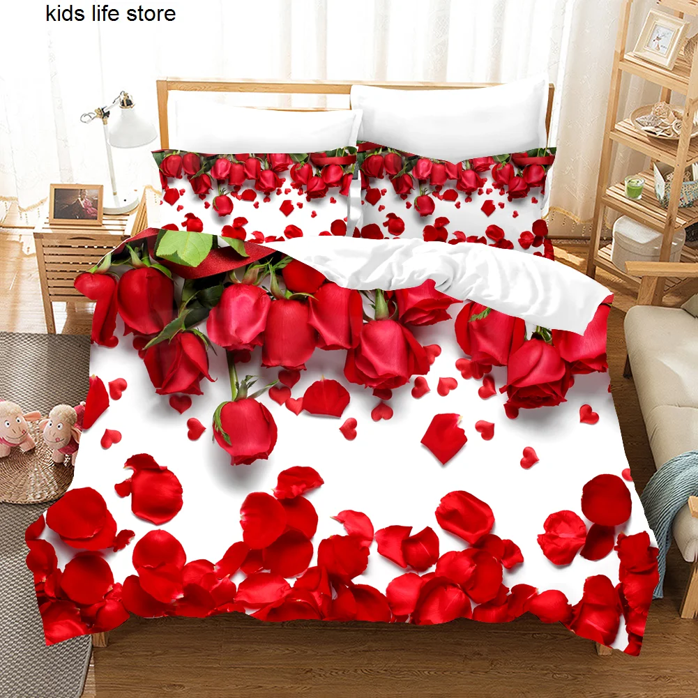 

Red Rose 3D Bedding Set Flower Elegant Romantic 2/3 Pieces Duvet Cover Sets Pillowcase Microfiber Bed Clothes Queen King Size