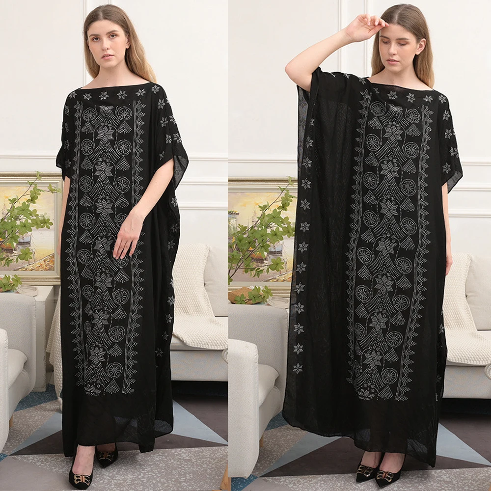 

Eid Mubarak Ramadan Islamic Women Maxi Robe Abayas Middle East Arab Caftan Long Dress Turkey Short Sleeve Oversized Loose Jilbab
