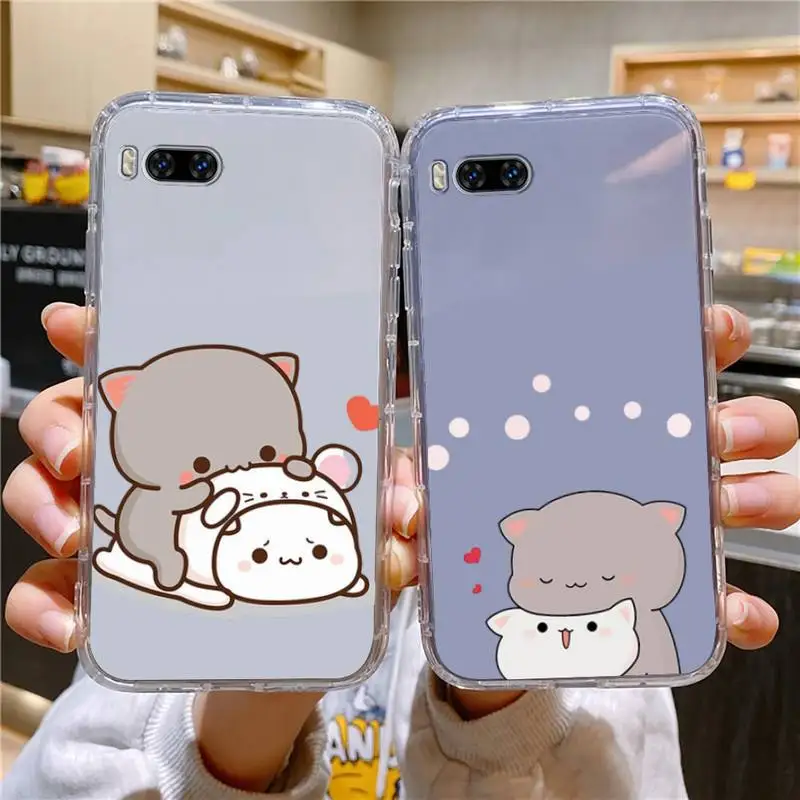 

Peach Mochi Cat Cartoon Phone Case For Huawei Mate P10 P20 P30 P40 P50 Smart Z Honor 50 60 70 Pro Lite Transparent Case