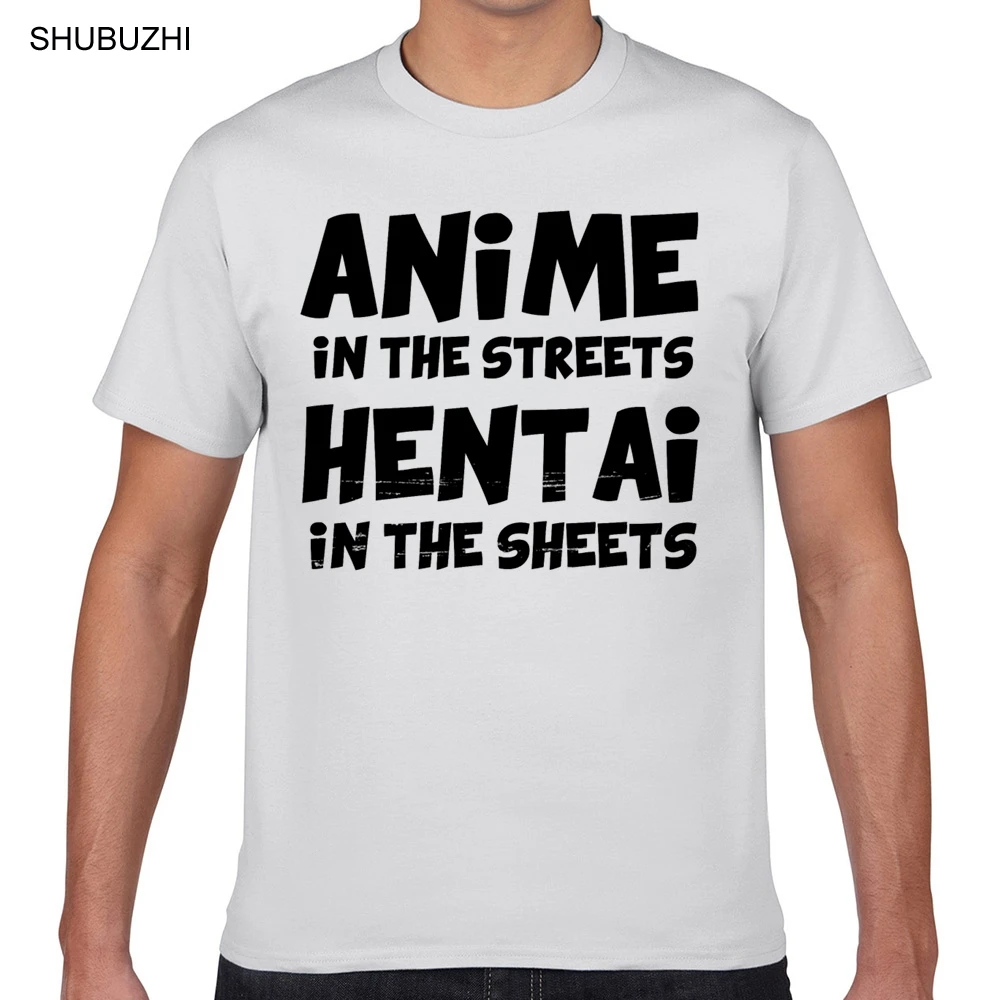

Tops T Shirt Men anime in the streets hentai in the sheets Basic Black Geek Short Male Tshirt