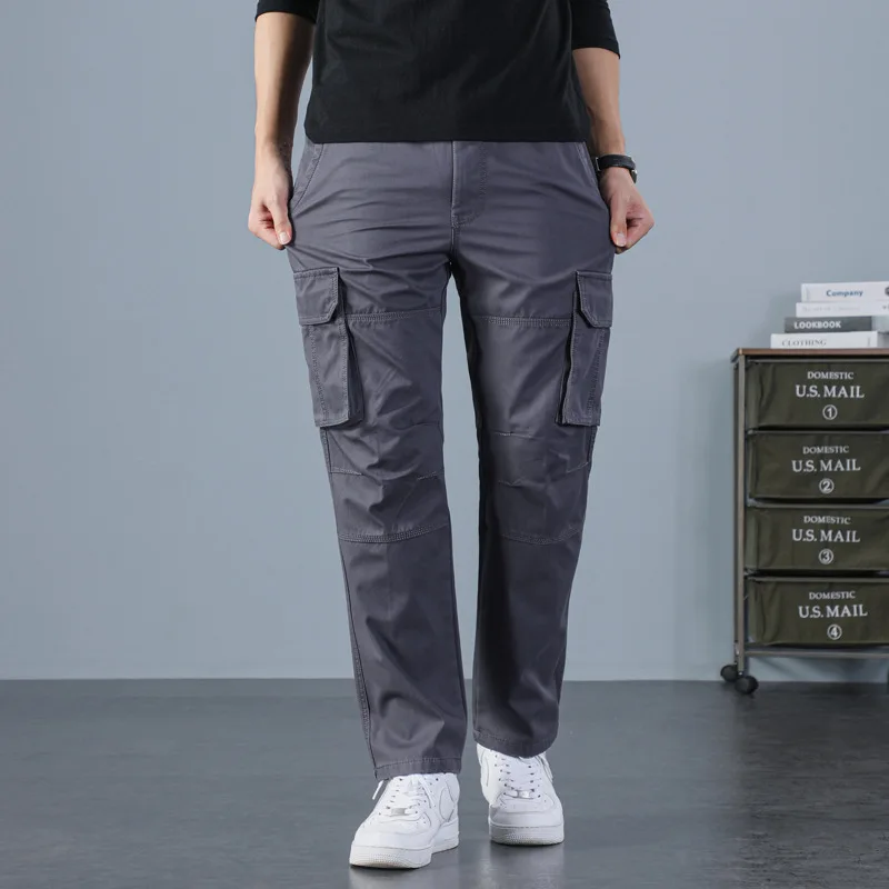 

Брюки мужские длинные прямые однотонные, модные повседневные свободные штаны со средней талией, Осень-зима