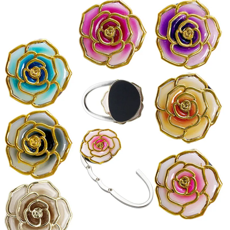 

Round Rose Hanging Hook Gold-edged Gradient Solid Color Inner Folding Table-side Hanging Buckle Protable Handbag Decorating Hook