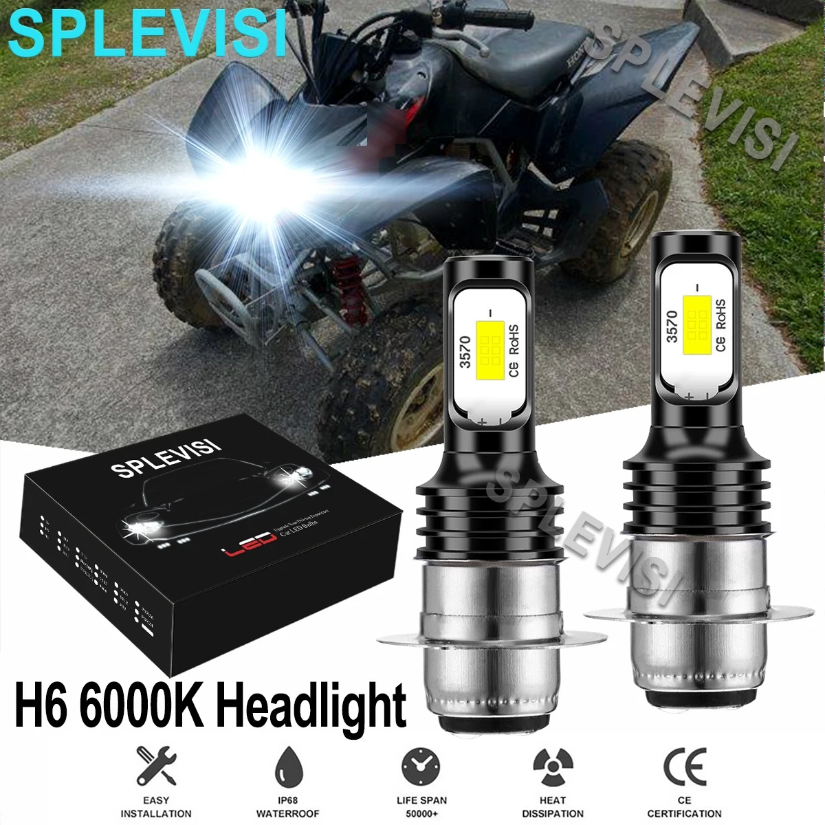 2x 70W LED Headlight Bulbs White Replace ATV UTV For  Honda TRX 450R 2005 2006-2009 Recon 250 1997-2004 Rincon 650 680 2003-2015
