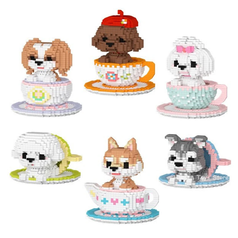 

MOC Kawaii Teacup Dog Mini Building Blocks Cute Puppy Pet Animal Model Micro Diamond Bricks DIY Assembly Toy for Adult Kid Gifts