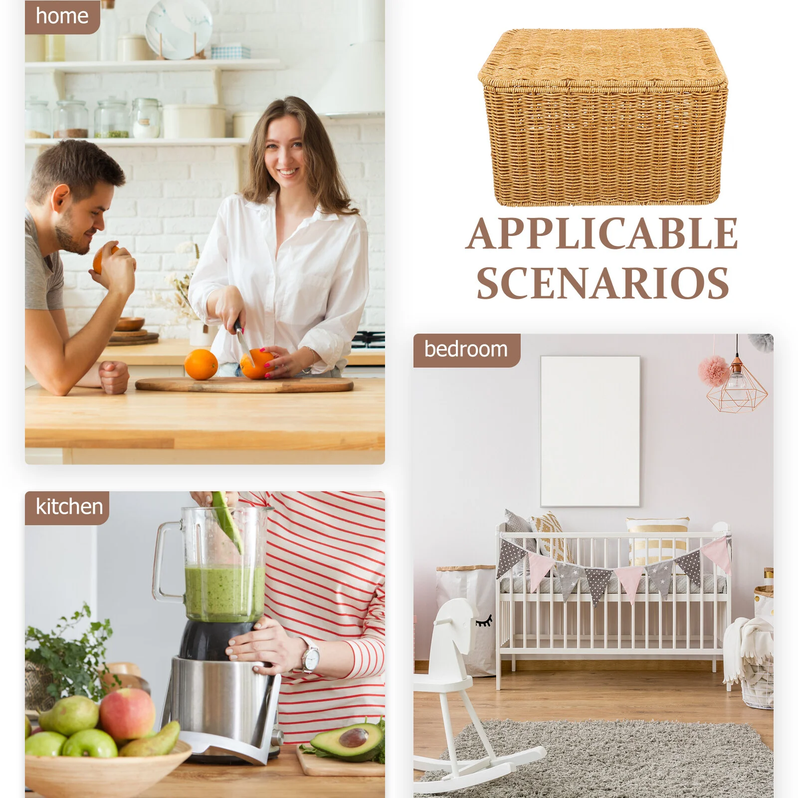 

Toy Storage Bins Lids Woven Basket Household Box 32X23X20CM Large Decorative Iron Frame Indoor