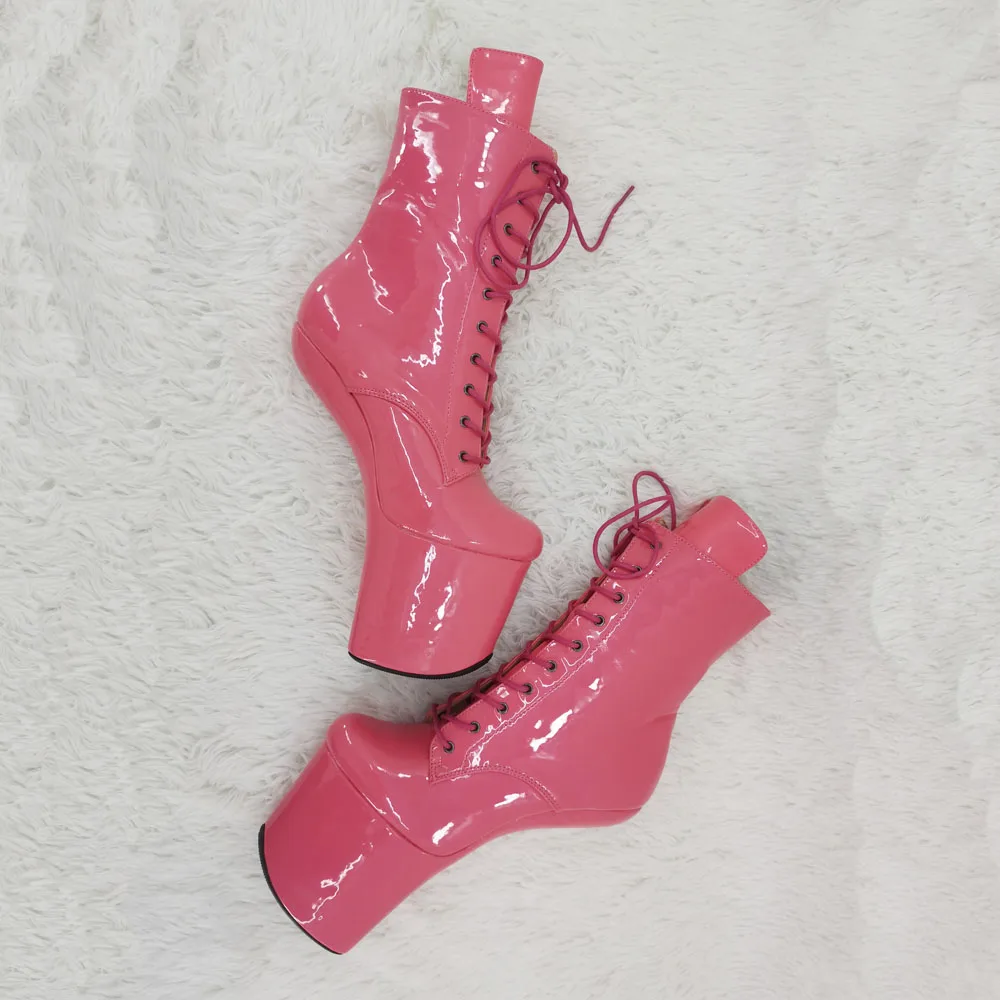 Leecabe patent Upper  Platform Ankle Boots Sexy Exotic heelless pole dance shoes