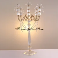 5 arms Acrylic Candle Holders Candelabras Crystal Pendants 77 CM/30" Height Marriage Candlestick Wedding Centerpieces Home Decor