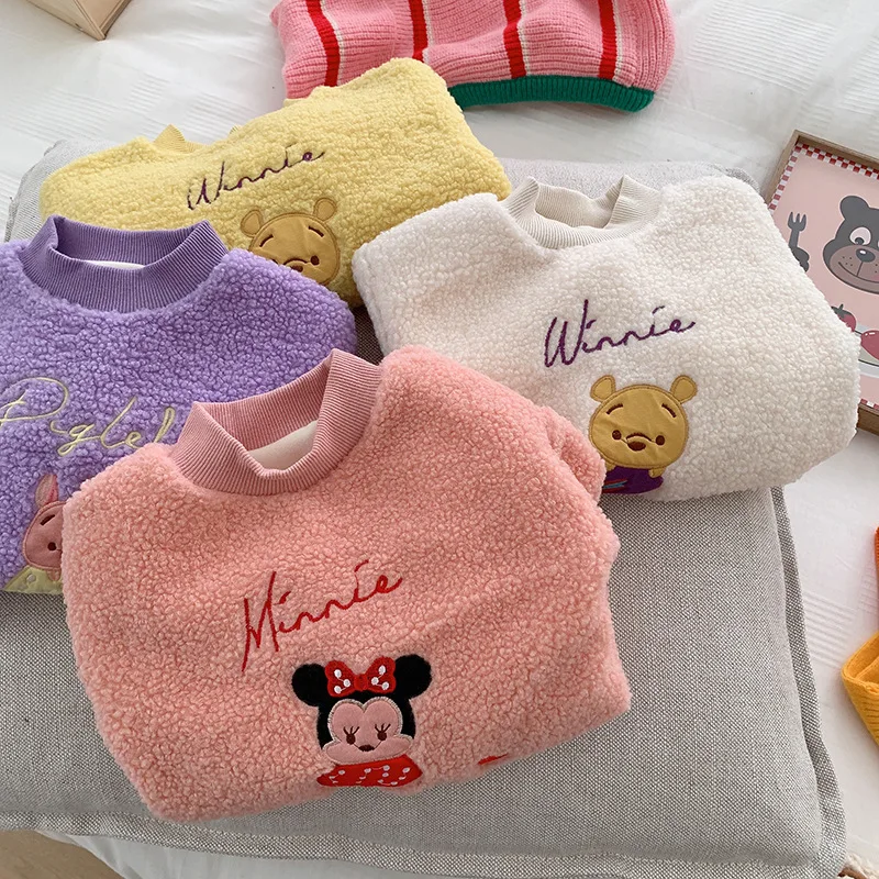 

Kids Winter Clothes Girls Plus Velvet Thickening Sweatshirt Cute Cartoon Minnie Mickey Mouse Korea Baby Sweatshirts Boutique