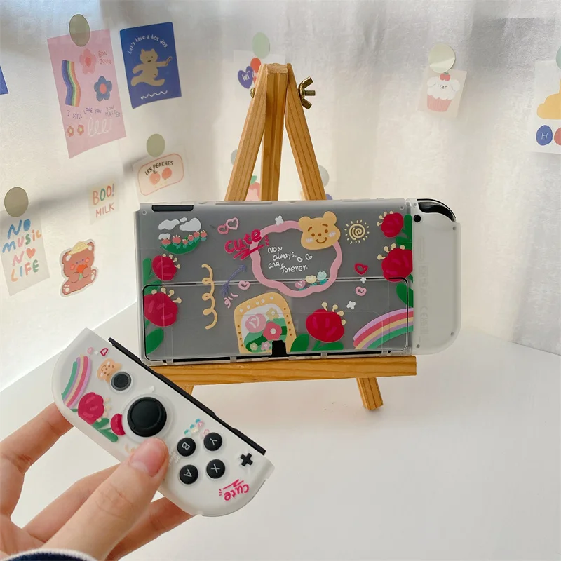 

Cute Flower Cartoon Game Console Case For Nintendo Switch OLED NS NX Clear Soft Silicone Protector Cover For Switch Accessories