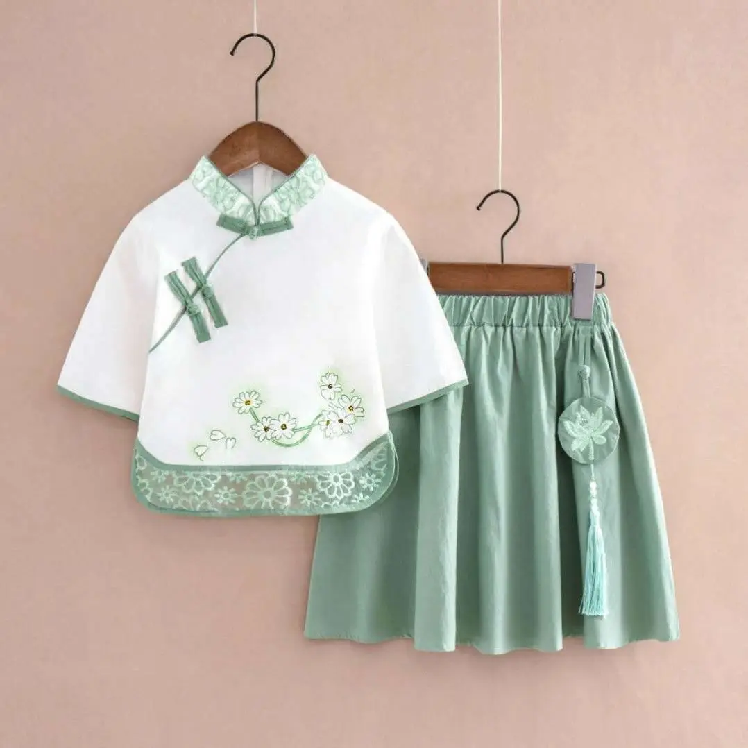 

Children's Ancient Costume Chinese Style Little Girl Tang Suit 2022 Summer New Hanfu Graduation Ceremony Dress Cute Qipao Dress