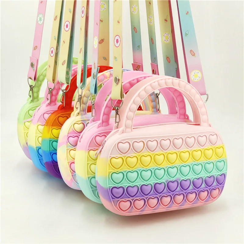 

Pop Antistress Fidget Toy Silicone Large Love Bubble Handbag Toys Crossbody Bag Reliver Autism Lady Bolsa Coin Pouch Purse Girl
