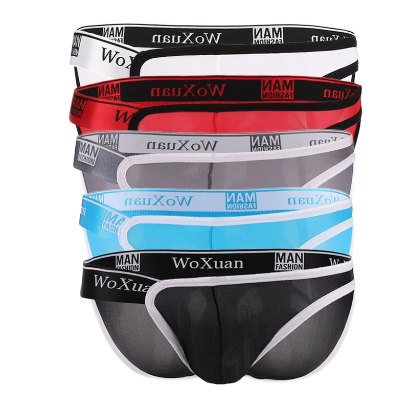 5PCS Sexy Ice Silk Men's Low Waist Underwear Briefs for Men 3D Ultra Thin Comfortable Breathable Quick-Drying Men Underpants