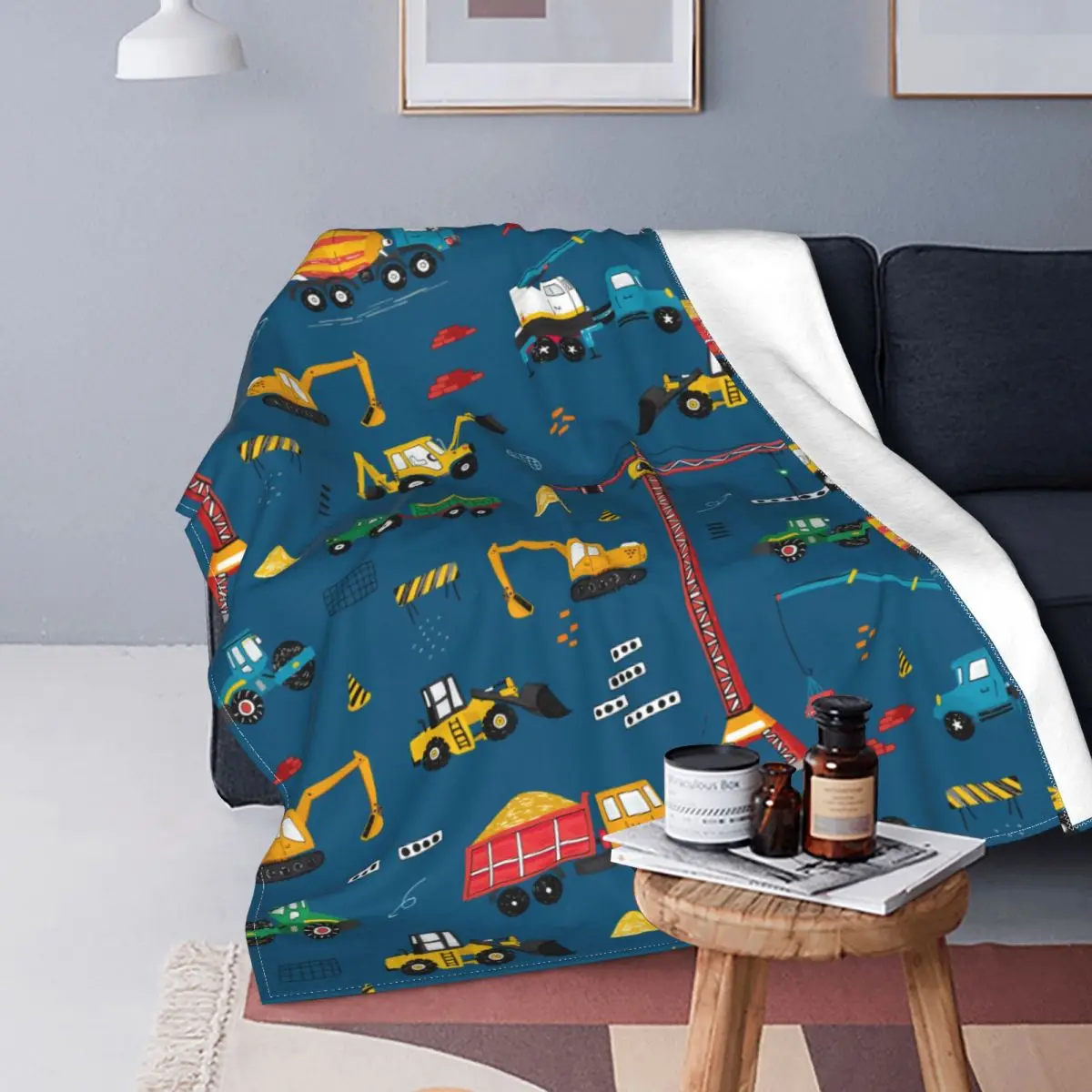 

Construction Cartoon Truck Excavator Blanket Fleece Autumn/Winter Child Car Anime Plaid Warm Throw Blanket Bedding Car Bedspread