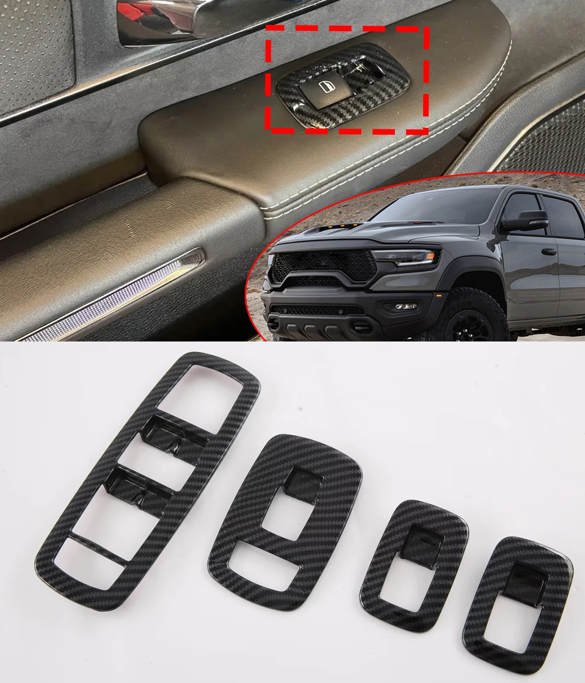 

Автомобильные аксессуары для Dodge Ram Trucks 2023 2024, дверной подлокотник, кнопка подъема окон, крышка переключателя, автозапчасти, стеклянная панель управления, отделка