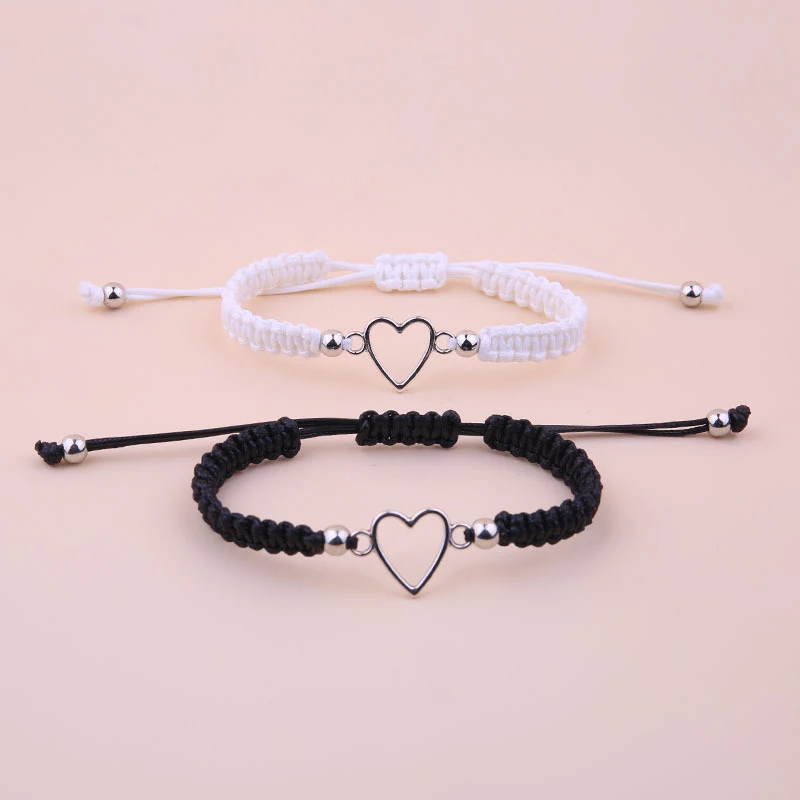 2 szt. Miłość serce bransoletka dla par kochanka kobiety mężczyźni ręcznie wykonana regulowana lina przyjaciele związku pasujące bransoletki