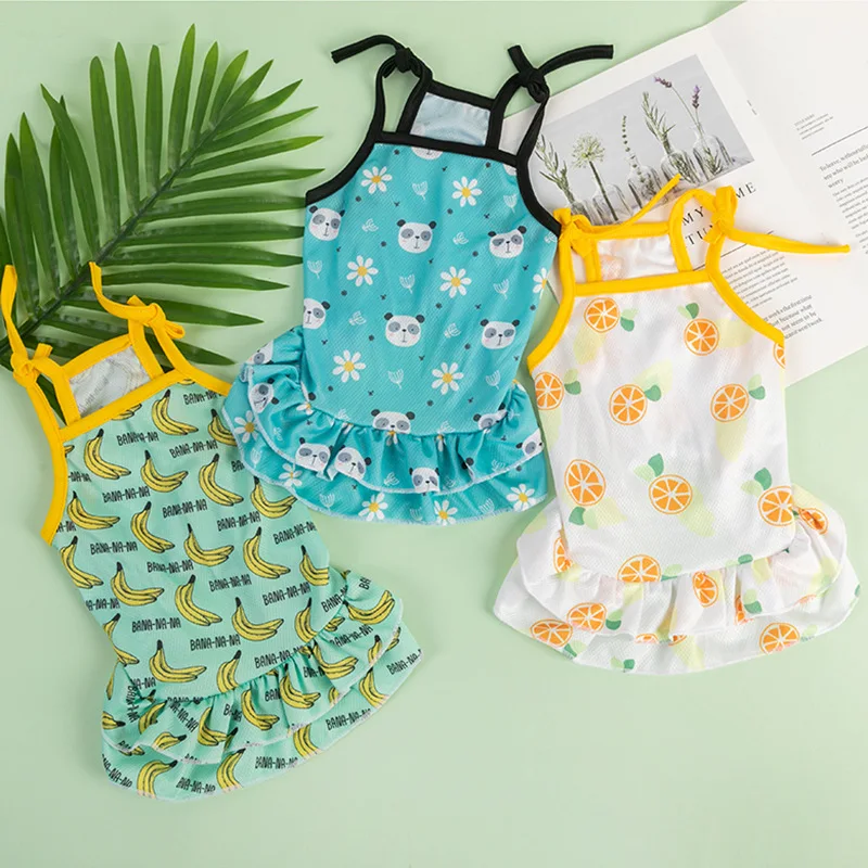 

Летнее платье на бретельках с принтом, юбка-слинг для собак, одежда для домашних животных, юбка-слинг для домашних животных, в стиле принцессы, крутая свежая Милая одежда для домашних животных