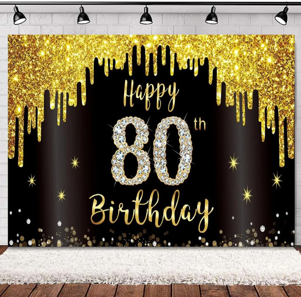 

Фотография фон черный золотой баннер для женщин мужчин 80 лет 80-й день рождения принадлежности для вечерние НКИ знак плакат фон реквизит дек...