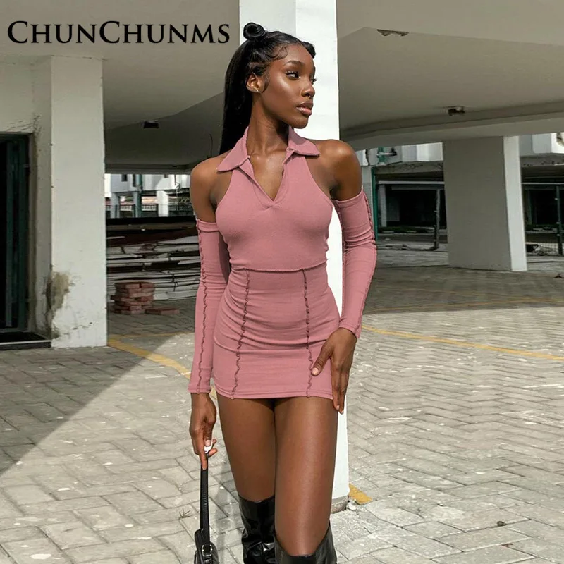 

Женское платье с открытой спиной, облегающее платье в европейском и американском стиле с отложным воротником, лето 2022