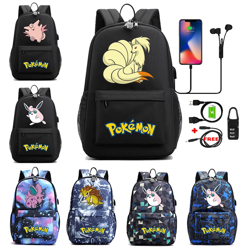 

Pokemon Anime Pikachu School Bag Laptop Bag Primary School Teenager Travel Backpack Cartoon Large Capacity Children's Mochilas