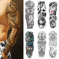 large tattoo temporary waterproof tattoo sticker sleeve wolf tiger fish women skull totem tatoo for men full arm tattoo fake