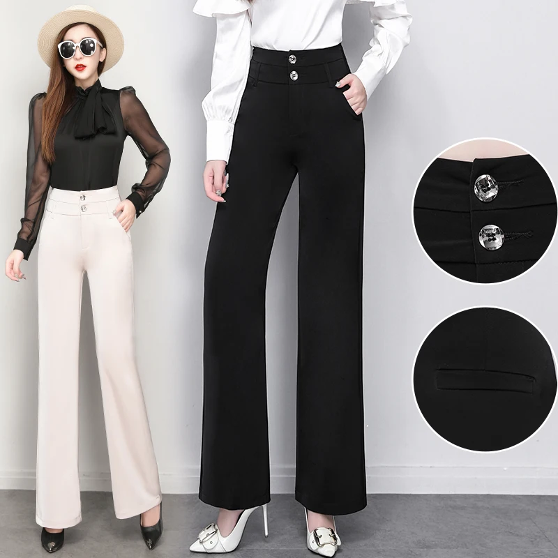 

Новинка 2022, женские широкие брюки с высокой талией, свободные длинные брюки, женские винтажные офисные Костюмные брюки, прямые повседневные...