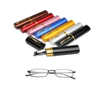 Очки для чтения унисекс, с футляром в виде ручки, портативные пресбиопические очки, металлический чехол, с пружинными петлями, очки для ухода + 1,00  + 4,00
