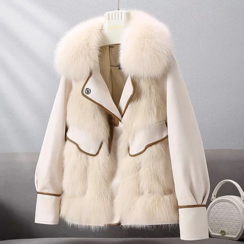 

Зимнее замшевое пальто из искусственного меха для женщин, новинка 2023, шерстяное пальто, наполнитель, теплые парки, утепленные пальто, пуховик, уличная одежда, комбинированное пальто