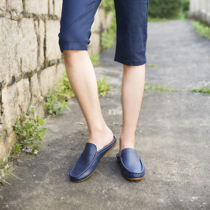 Мужские шлепанцы из натуральной кожи повседневные сандалии Мокасины пляжные