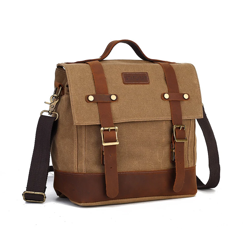 

Ruil Retro Men Vintage Waterproof Canvas Leather School Military Shoulder Bags Messenger Sling Crossbody Bag Satchel