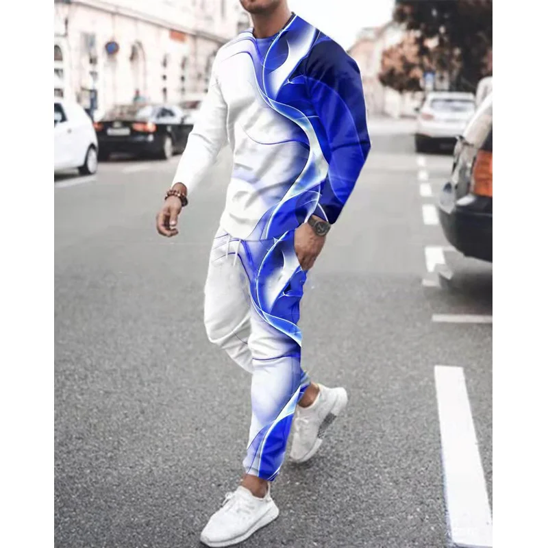 Men's Casual Long Sleeve T-Shirt+Trousers Set 2 Piece Jogging Suit Stylish Simplicity Tracksuit Streetwear Daily Male Clothing
