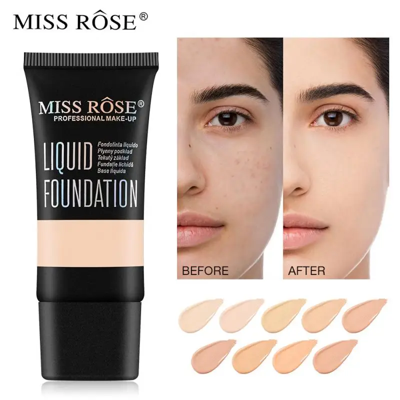 

MISS ROSE 9 Colors Face Foundation Cream Lasting Waterproof Liquid Foundation Base Liquid Concealer Makeup Cosmetics TSLM1