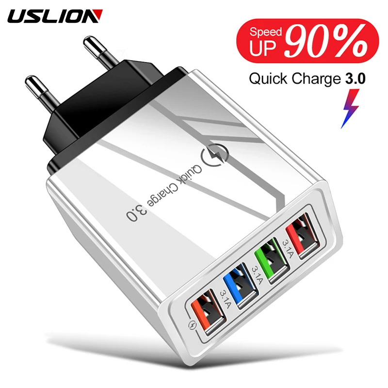 USLION USB Charger Quick Charge 3.0 Phone Adapter for iPhone 11 X 7 Xiaomi Tablet Portable Wall Mobile Fast Charger EU US Plug