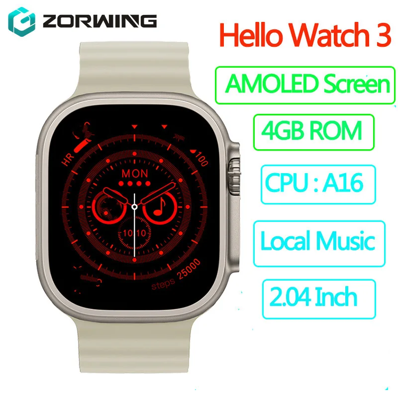 Amoled Screen Hello Watch 3 Smart Watch 4GB 2.04 Inch H11 Ultra Upgrade Men Series 8 Bluetooth Call Smartwatch Women 2023